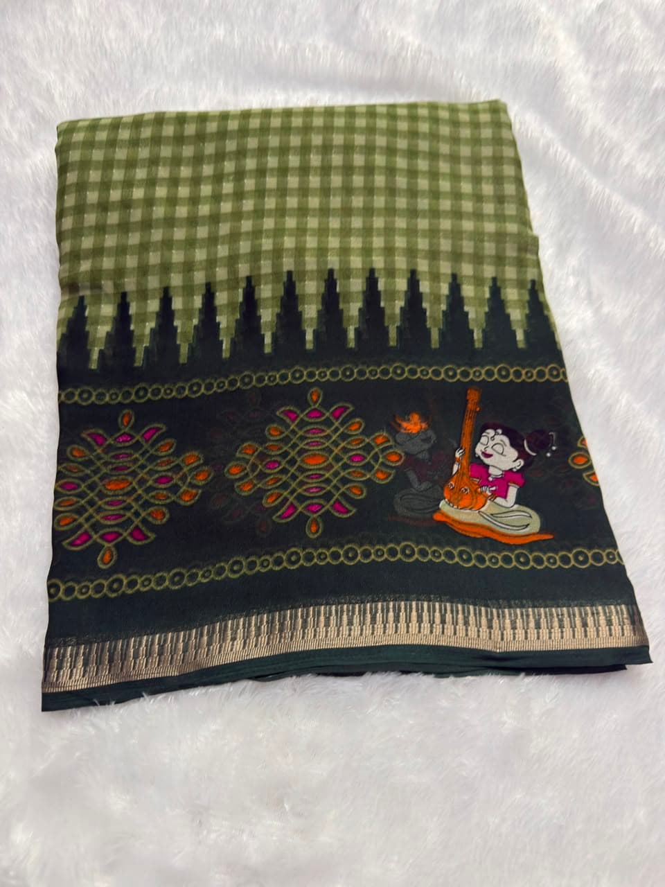 Kolam silk digital print saree