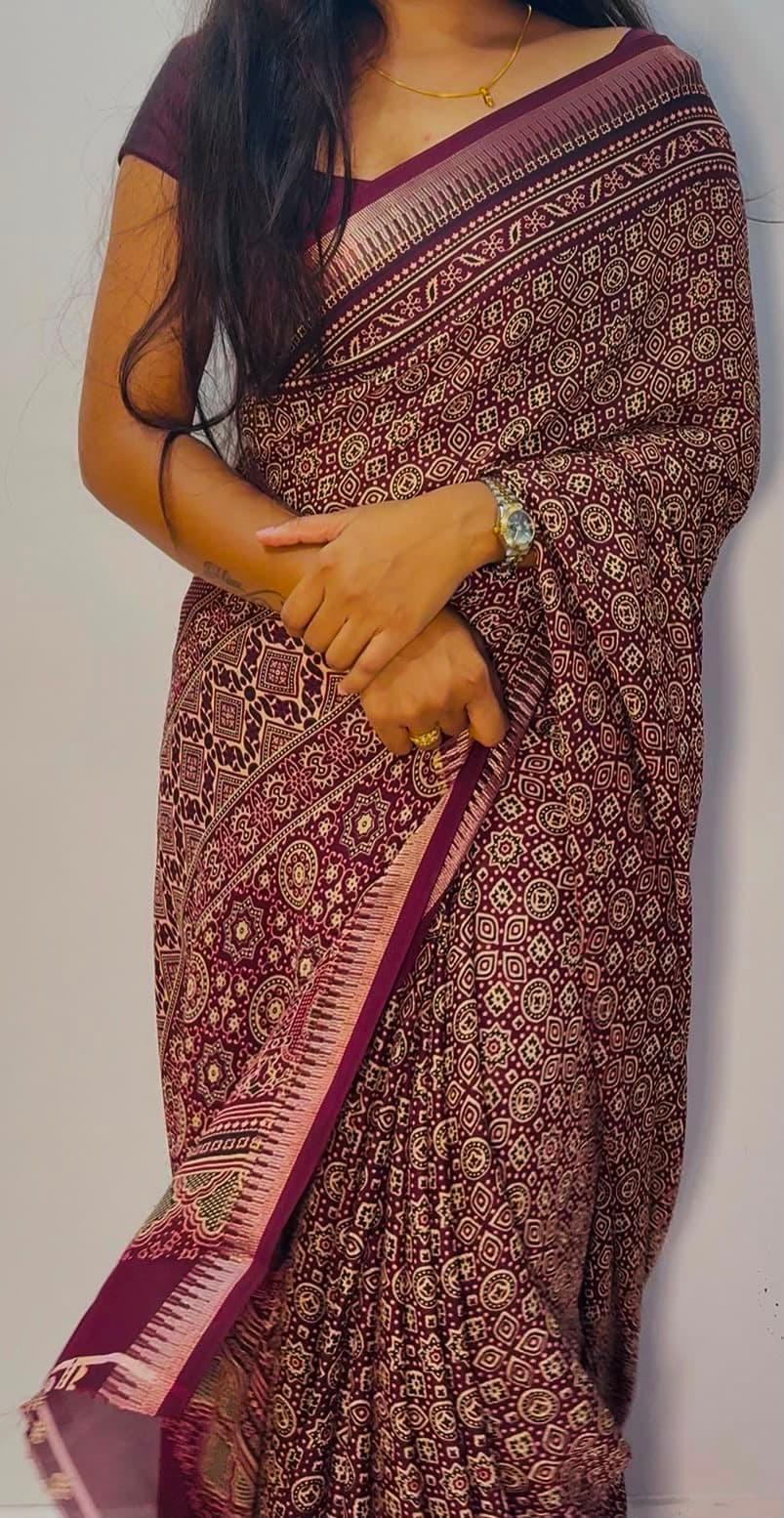 Premium ajrakh georgette saree